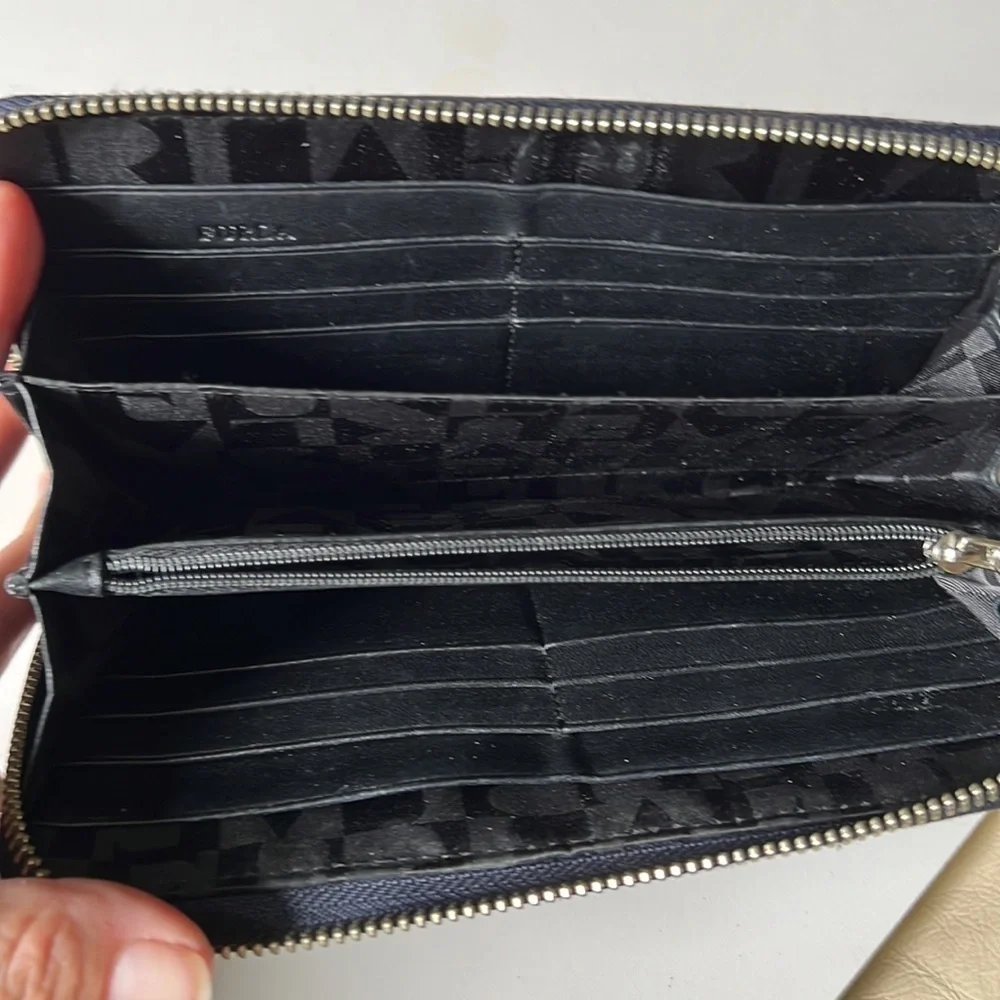 Furla Women's Leather Zip Around Clutch Wallet - navy- Color Vibes